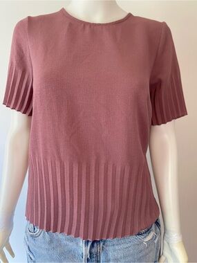 Pleated Short Sleeve Knit Top in Dusty Rose